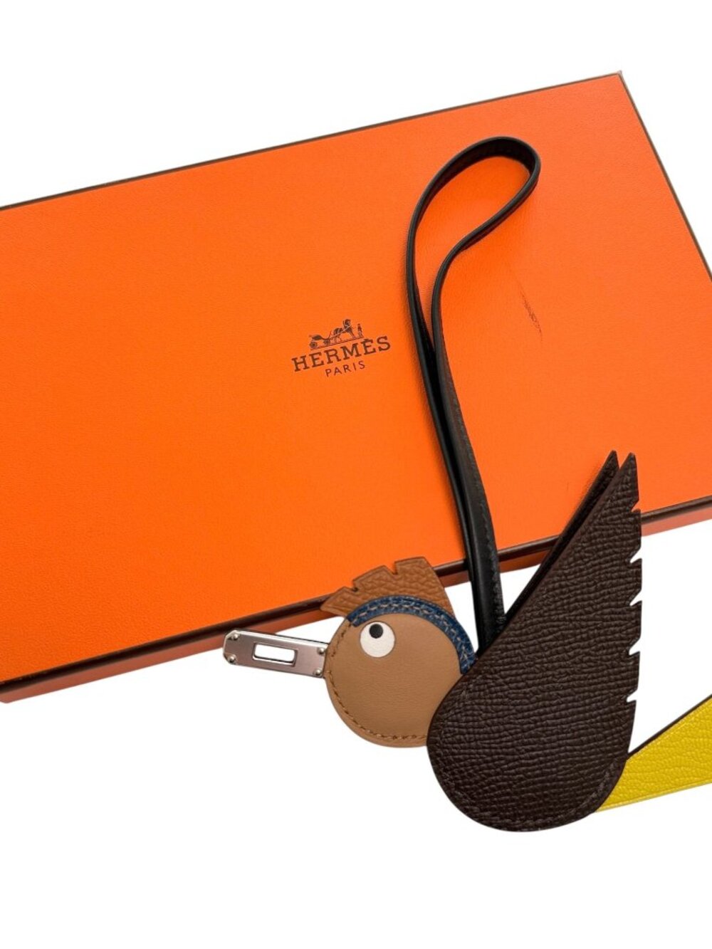 HERMES Birdy Bag Charm "Chocolate" Epsom Leather & "Chai" Milo Leather PHW